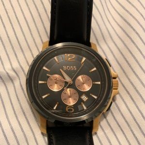 Men’s Hugo boss watch. Black rose gold yellow gold